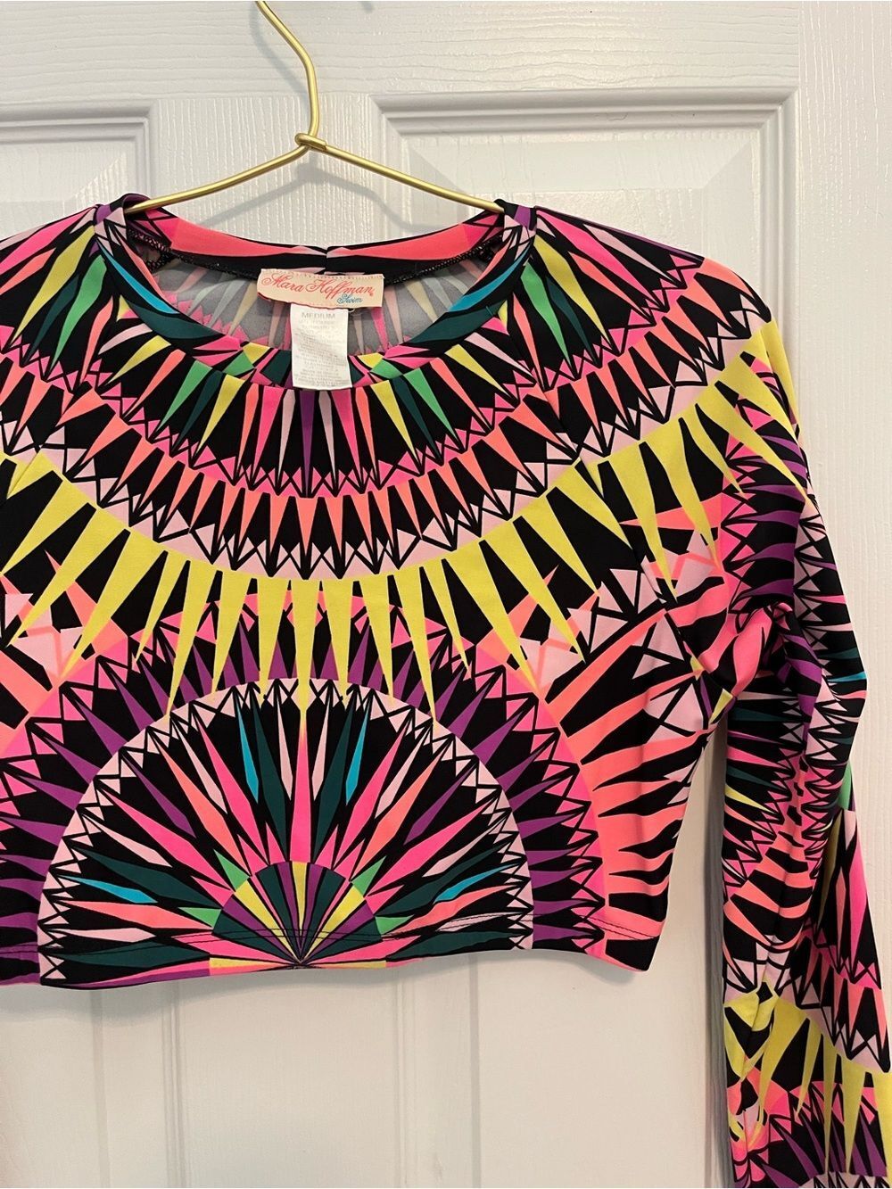 Mara Hoffman Swim Neon Geometric Long Sleeve Crop Rash Guard Top M - Picture 8 of 16